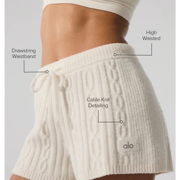 ALO Yoga Women's White Cable Knit Winter Bliss Shorts - Picture 3 of 7